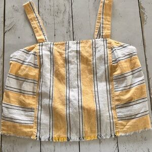 Sz S Loft Beach Striped Yellow and White Square-Neck Tank Top 55%Linen 45%Cotton